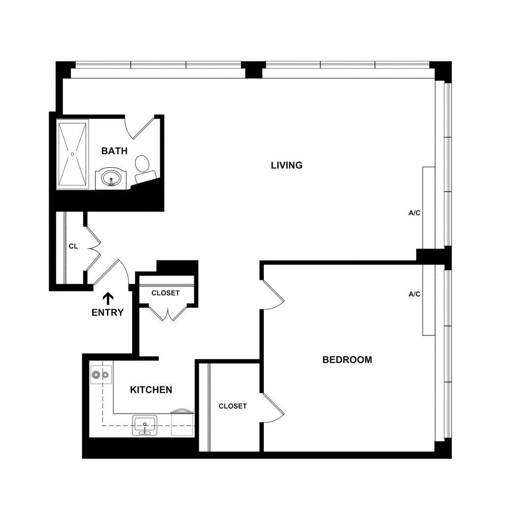 Vivo Living Baltimore 101 W Fayette St floor plan 1x1 678sqft